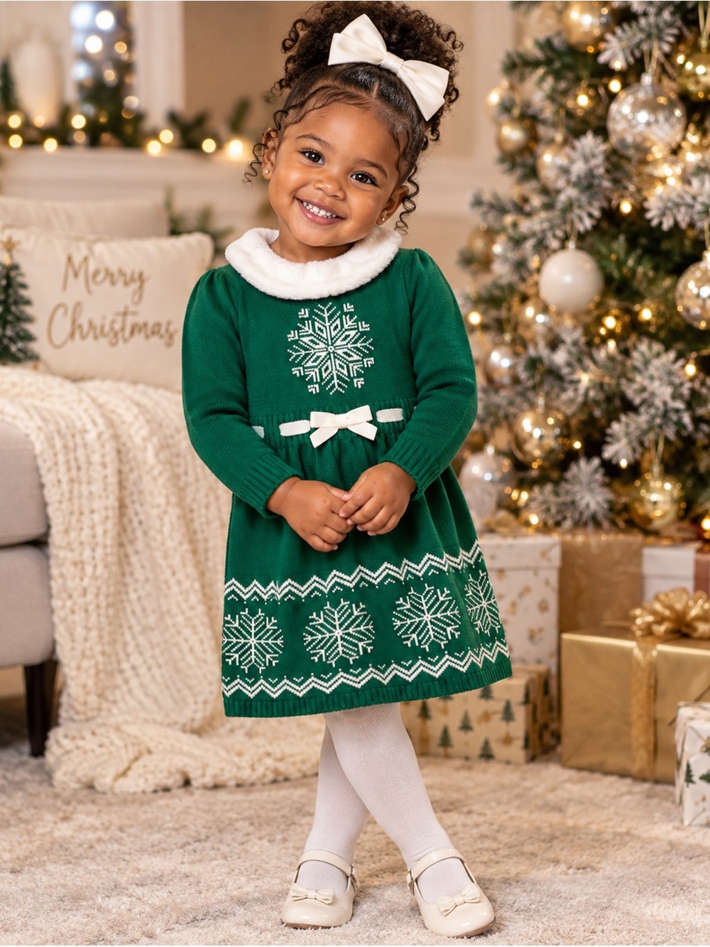 Gymboree Green Knit Dress with White Snowflake Accents